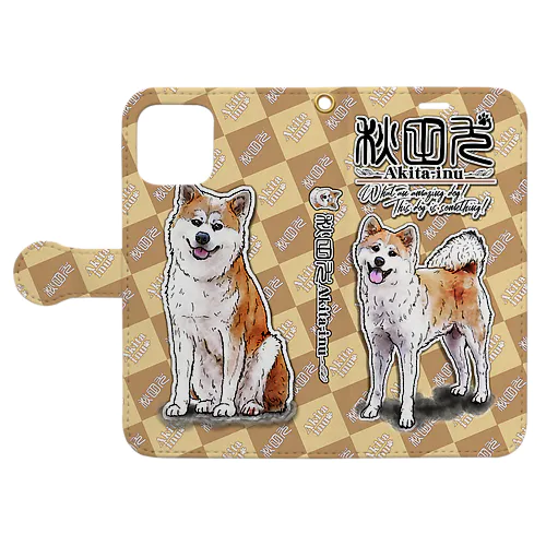 iPhone 秋田犬手帳型イラストケース Book-Style Smartphone Case