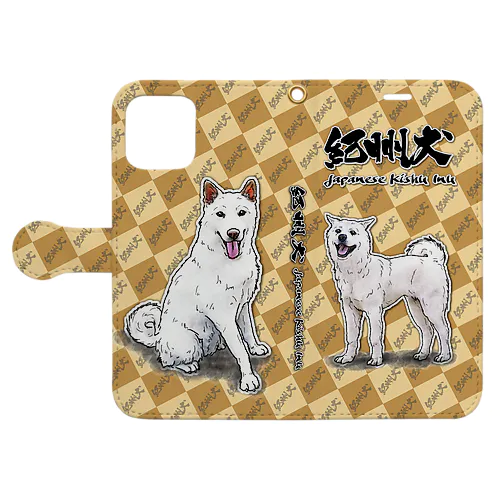 iPhone 紀州犬 手帳型イラストケース Book-Style Smartphone Case