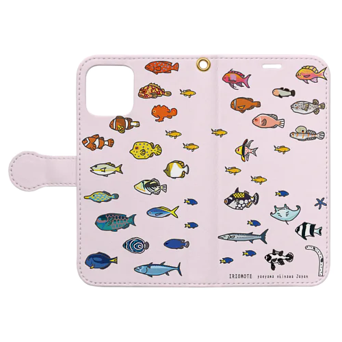 らくがきしまのなかま魚類（iPhone12）ピンク Book-Style Smartphone Case