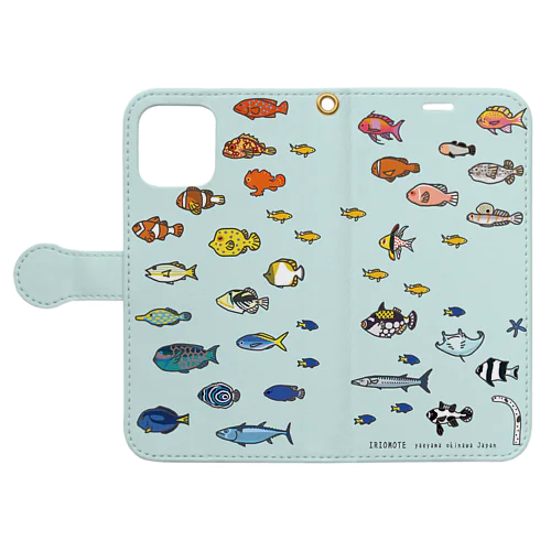 らくがきしまのなかま魚類（iPhone12）みずいろ Book-Style Smartphone Case