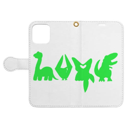 LOVE♡恐竜 緑 Book-Style Smartphone Case