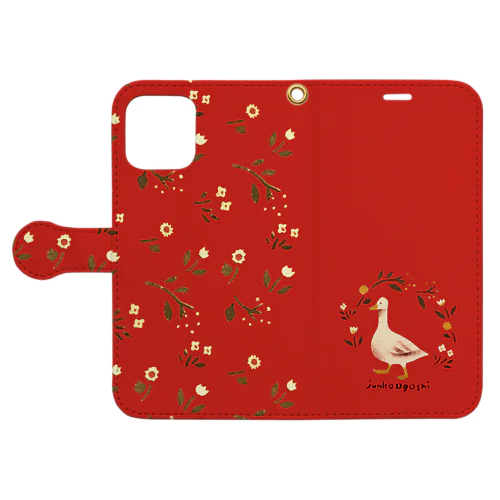 かわいいガチョウ（赤）Cute goose（Red） Book-Style Smartphone Case