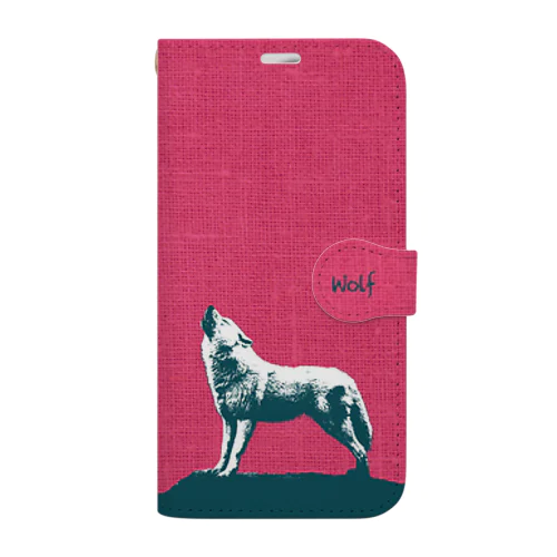 オオカミのスマホケース マゼンタ Book-Style Smartphone Case