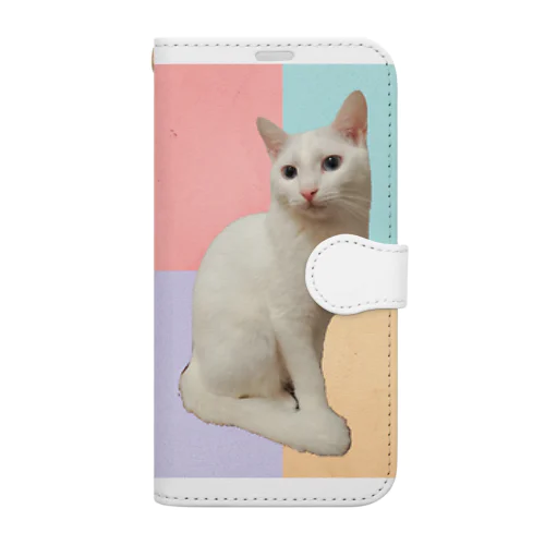 Pastel white cat 手帳型スマホケース