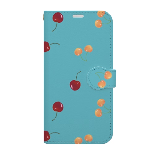 さくらんぼチェリー（青） Book-Style Smartphone Case