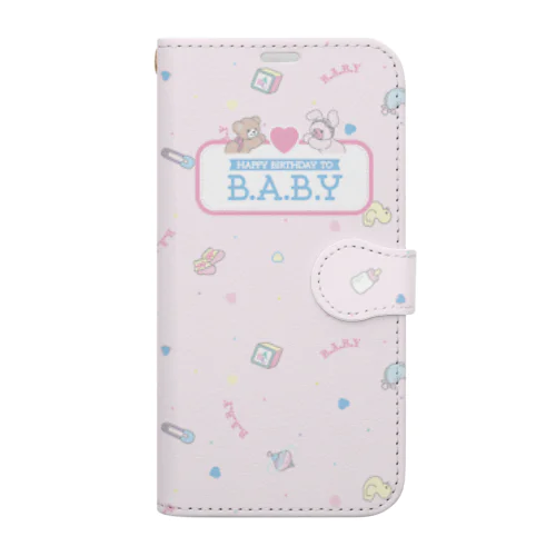 PUFF・PUFF・PARTY! / BABY PINK 柄（文字あり） Book-Style Smartphone Case