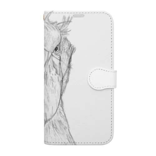 [森図鑑] ハシビロコウの顔 鉛筆画 Book-Style Smartphone Case