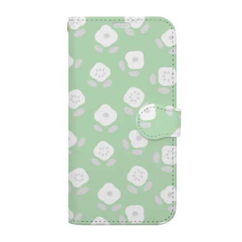 小花柄（緑） Book-Style Smartphone Case