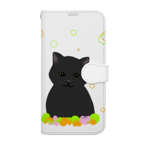 癒し猫 黒猫 手帳型スマホケース