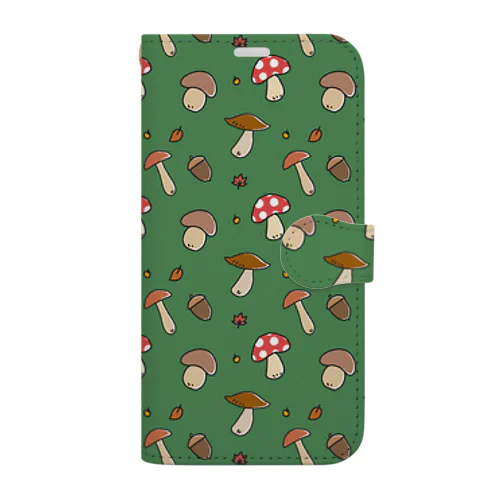 きのこ模様（緑） Book-Style Smartphone Case