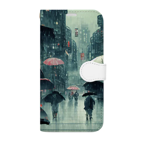 雨のとある街 Book-Style Smartphone Case