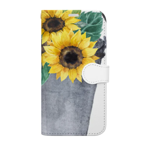 Watering bucket and sunflowers  じょうろ と ひまわり Book-Style Smartphone Case