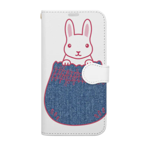 デニムシャーリングポケットから白ウサギ Book-Style Smartphone Case