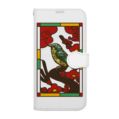 花札鳥レトロステンドグラス Book-Style Smartphone Case