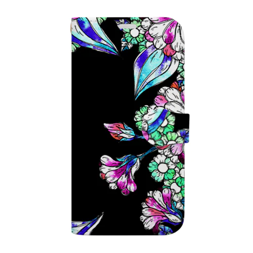 黒と花模様 Book-Style Smartphone Case