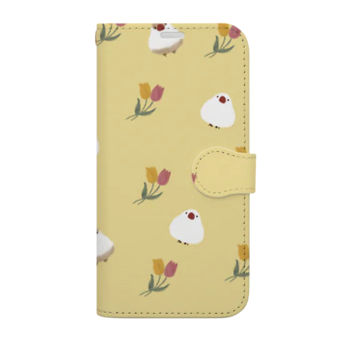 文鳥とチューリップ（黄色） Book-Style Smartphone Case