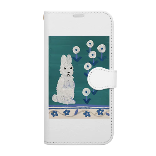 白いうさぎと白い花畑 Book-Style Smartphone Case