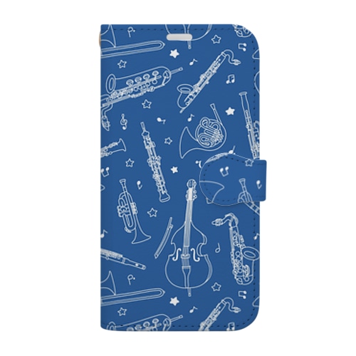 吹奏楽楽器パターン（線画・音符あり） Book-Style Smartphone Case