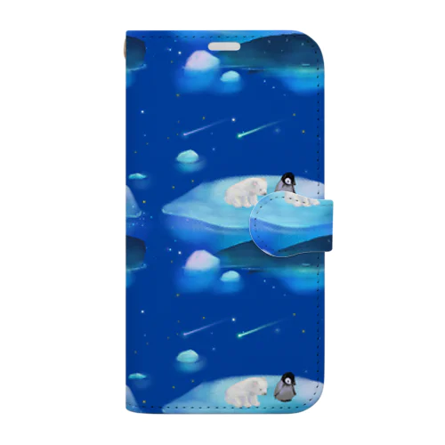 漂流した氷の上でクジラを眺めるしろくまくんとペンギンちゃん Book-Style Smartphone Case