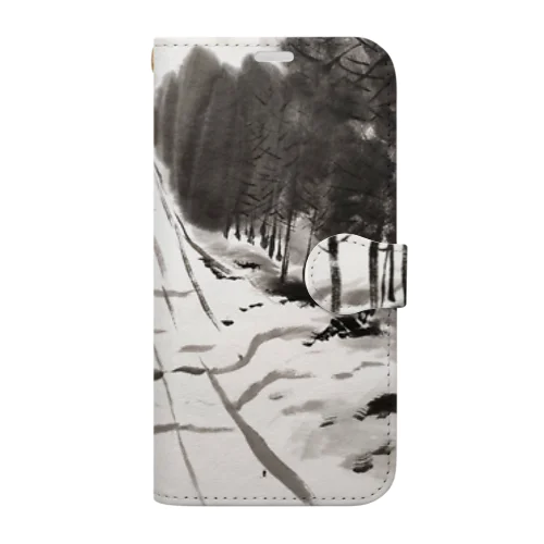 墨絵　雪道 Book-Style Smartphone Case