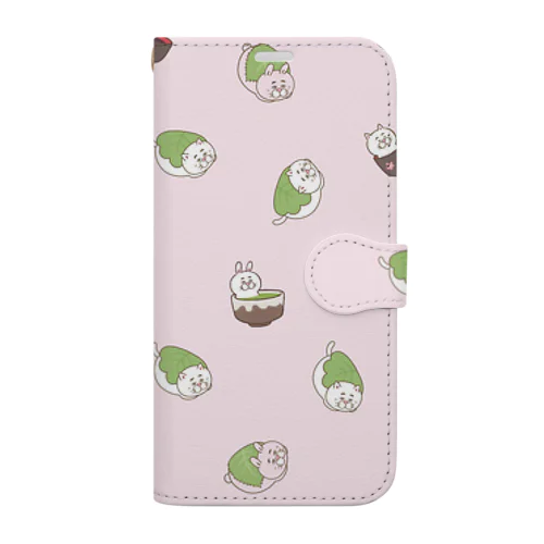 和菓子にゃんこ ピンク Book-Style Smartphone Case