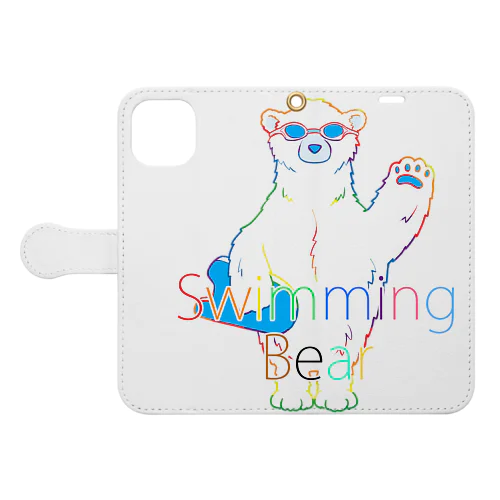 Swimming Bear レインボー 手帳型スマホケース