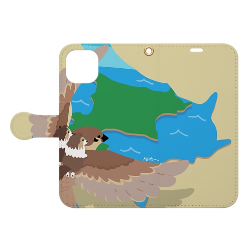 シェルティ2匹＆スズメ×北海道 Book-Style Smartphone Case