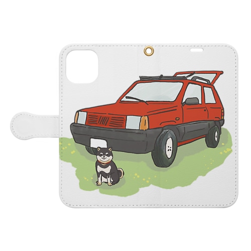 【赤】ぱんだと黒柴 Book-Style Smartphone Case