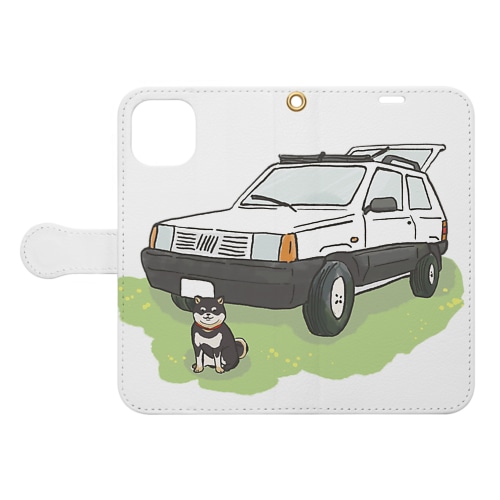 【白】ぱんだと黒柴 Book-Style Smartphone Case