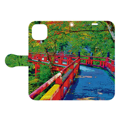 石川 那谷寺の楓月橋 手帳型スマホケース