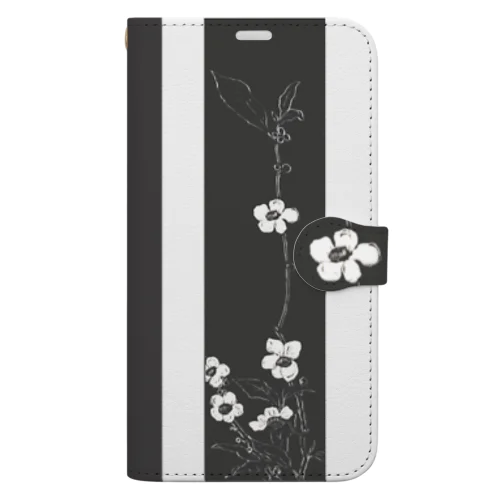 和風　灰色と白　花模様　スマホケース Book-Style Smartphone Case