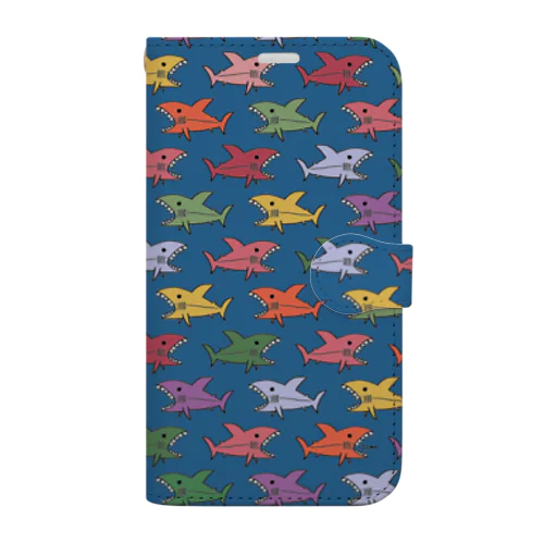 カラフルなサメの大群 Book-Style Smartphone Case