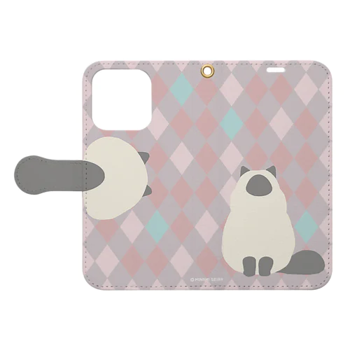 ひまねこダイヤ　ピンク　iPhone手帳型ケース　13/13Pro/14/14Pro Book-Style Smartphone Case