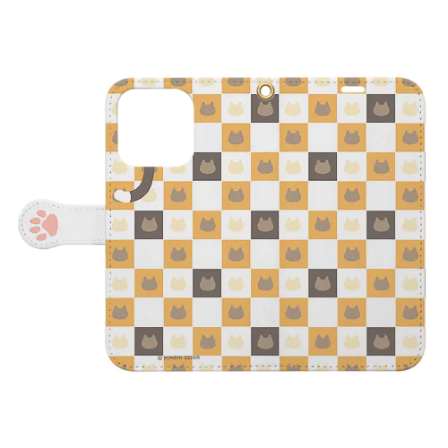 ねこ市松　ミケ　iPhone手帳型ケース　13/13Pro/14/14Pro/15/15Pro Book-Style Smartphone Case