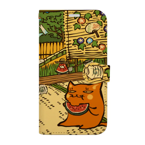 赤ねこ、夏の縁側にて Book-Style Smartphone Case