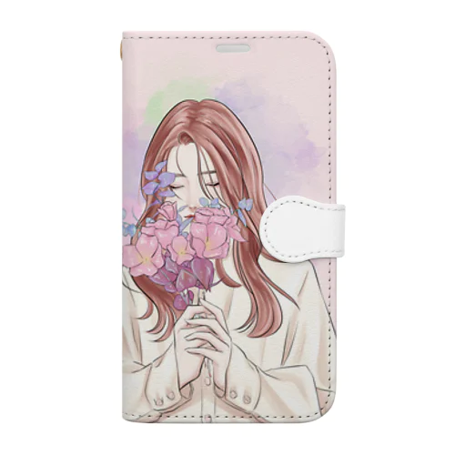 女の子と花 Book-Style Smartphone Case