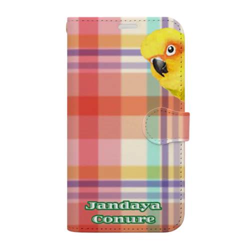 030 ナナイロメキシコインコ madras check 手帳型スマホケース