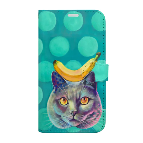 猫と水玉「ブリティッシュショートヘア＆バナナ」 Book-Style Smartphone Case