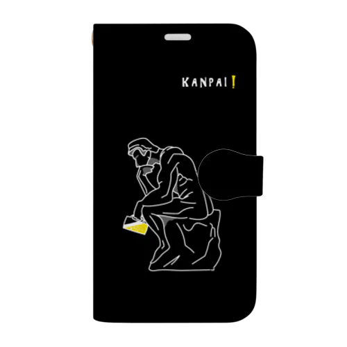 彫刻 × BEER（考える人）白線画-ブラック Book-Style Smartphone Case