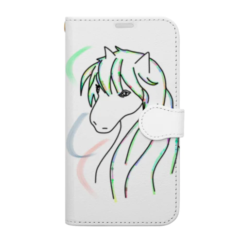 馬　カラフルラインアート　 Book-Style Smartphone Case