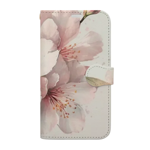 春のふんわり桜の花のアート Book-Style Smartphone Case