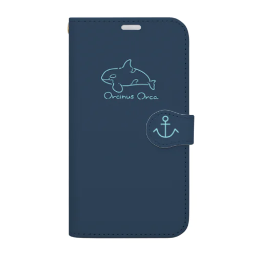 シンプルシャチ　手帳型スマホケース（ネイビー） Book-Style Smartphone Case