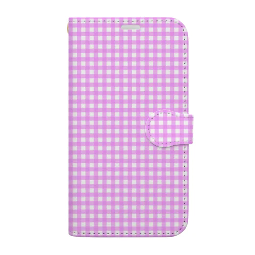 ギンガムチェック柄ピンク Book-Style Smartphone Case