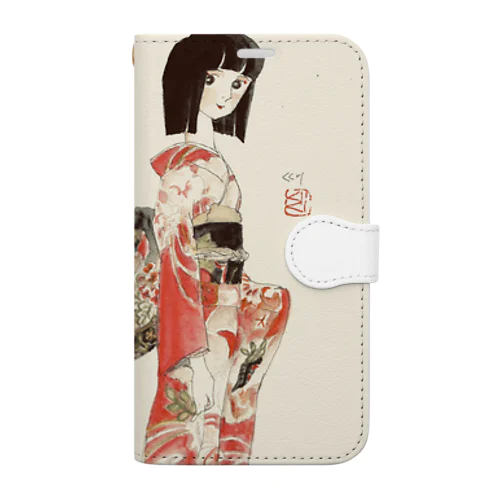 草子さん・朱の着物 Book-Style Smartphone Case