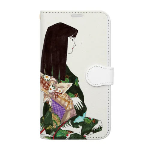 草子さん・黒地に鶴 Book-Style Smartphone Case