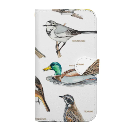 野鳥集合イラストB Book-Style Smartphone Case