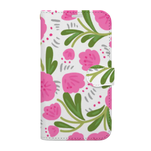 手描きの花柄（ピンク） Book-Style Smartphone Case