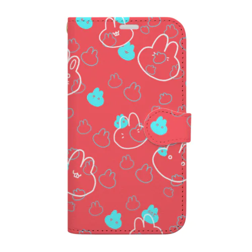 ポップなうさぎ柄red Book-Style Smartphone Case