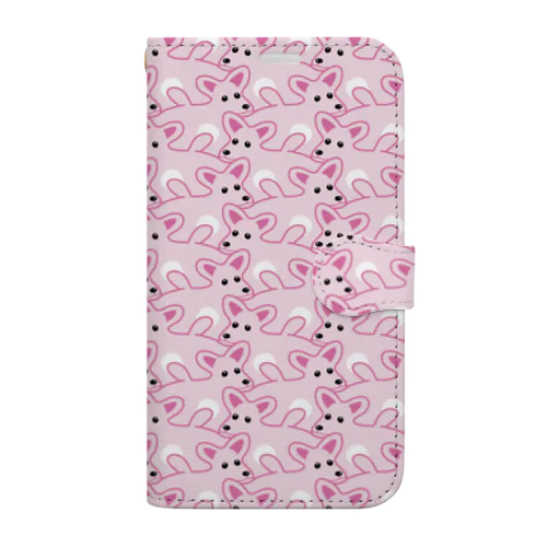 楽しい犬の模様２（桃） Book-Style Smartphone Case