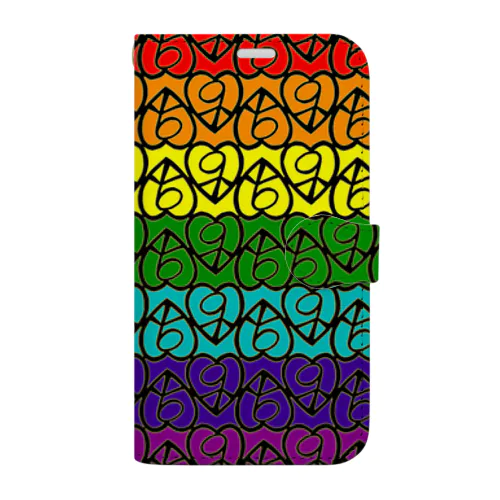 ナインピースハート文様フルグラフィック黒 Book-Style Smartphone Case
